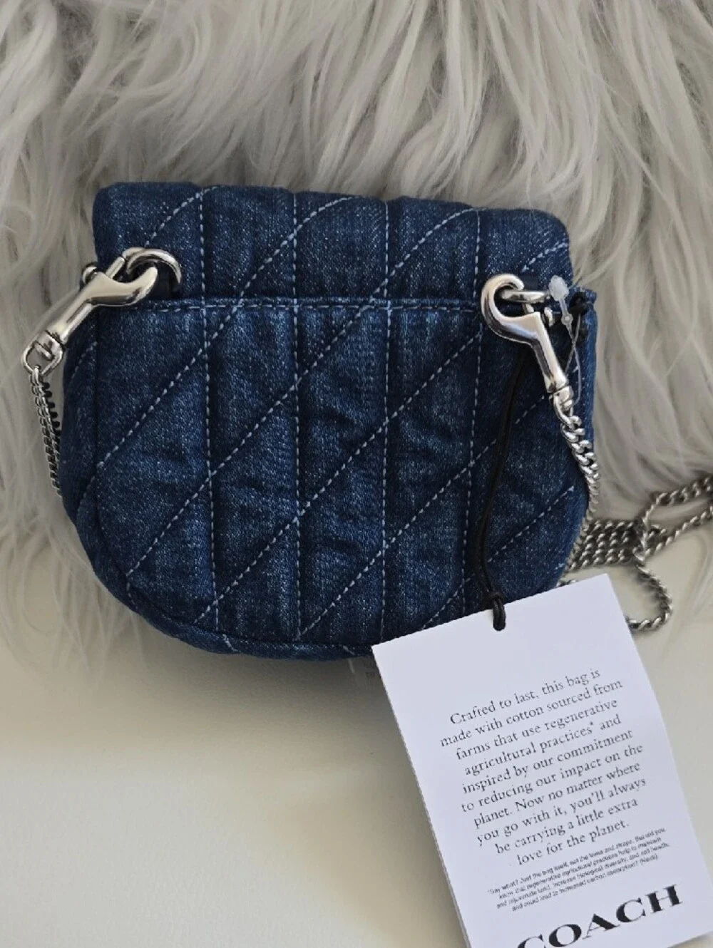 COACH Quilted Denim Mini Crossbody in Blue with Silver Hardware - Picture 4 of 5